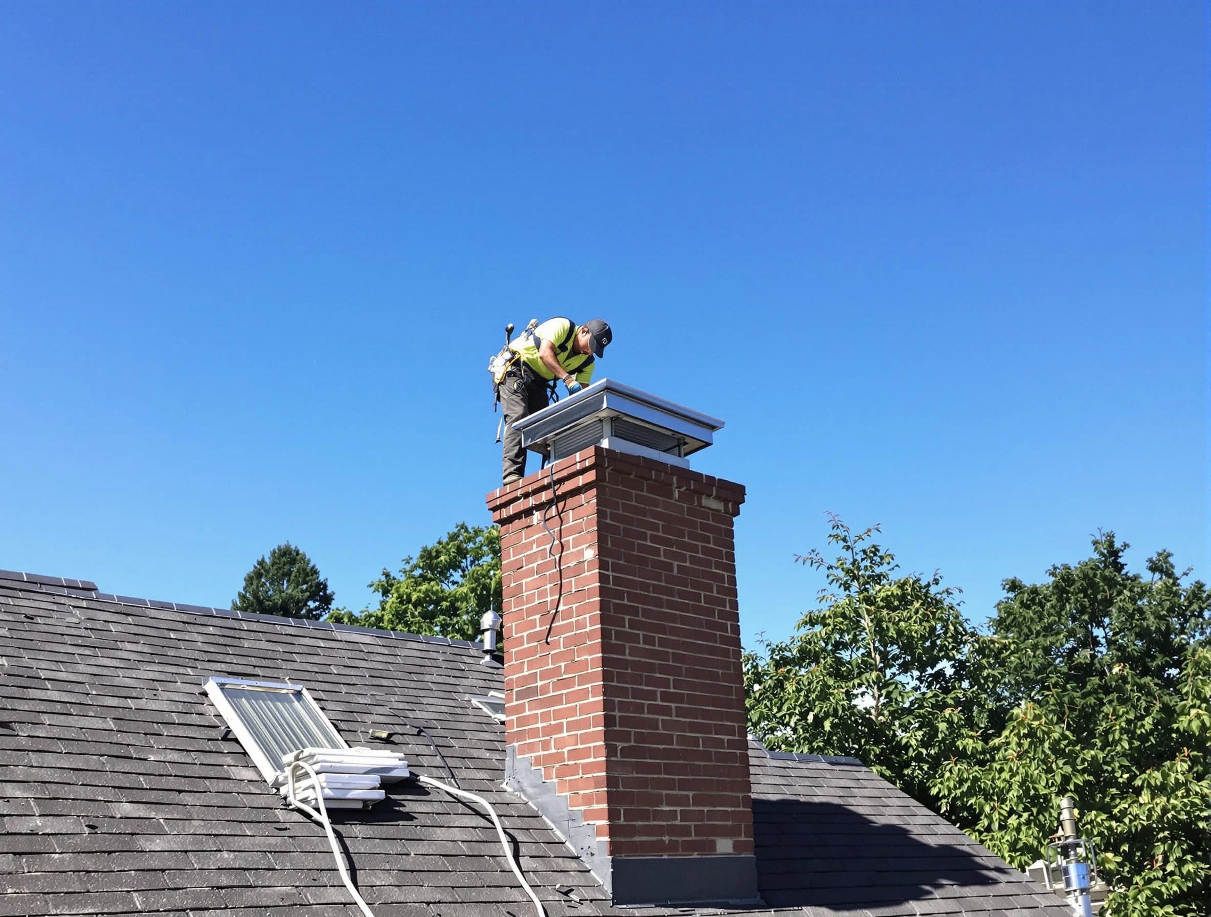 South Ogden Chimney Sweep technician measuring a chimney cap in South Ogden, UT