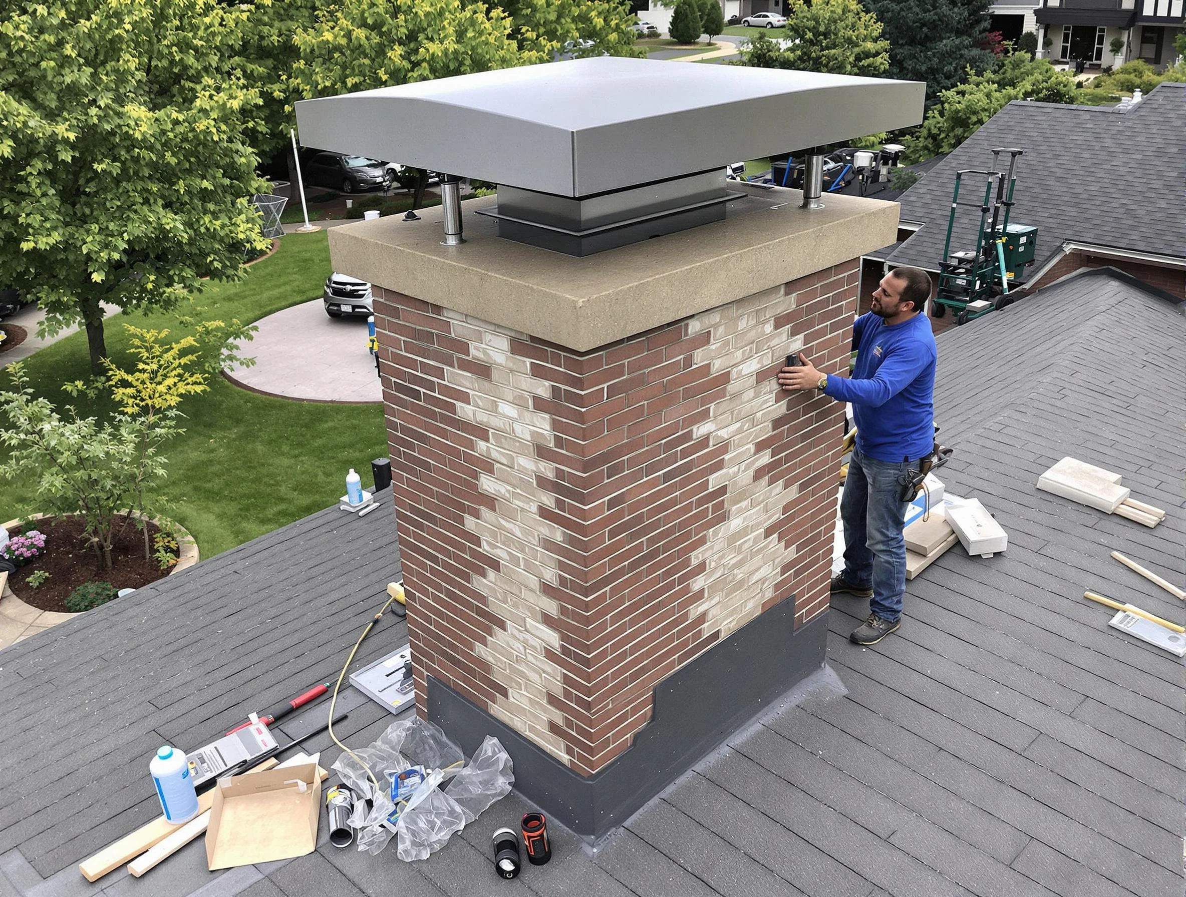 South Ogden Chimney Sweep team working on a custom chimney remodel in South Ogden, UT